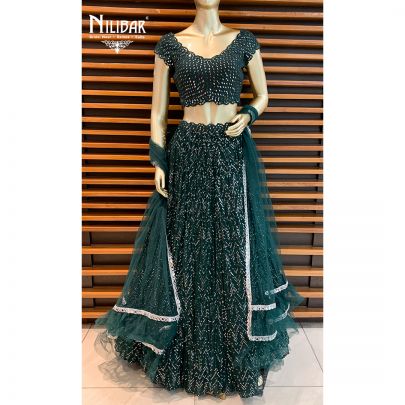 Bottle Green Silk Lehenga