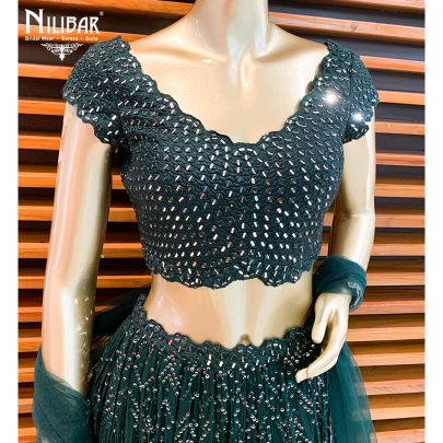 Bottle Green Silk Lehenga