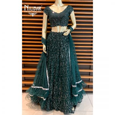 Bottle Green Silk Lehenga