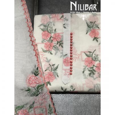 White and Peach Cotton Unstitched Suit