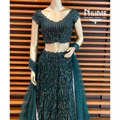 Bottle Green Silk Lehenga