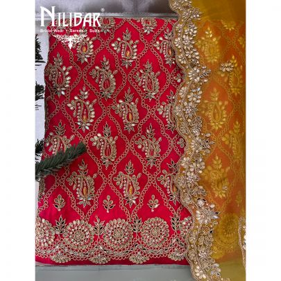 Hot Pink with Contrast Yellow Crepe Unstitched Suit