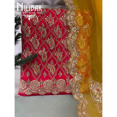 Hot Pink with Contrast Yellow Crepe Unstitched Suit