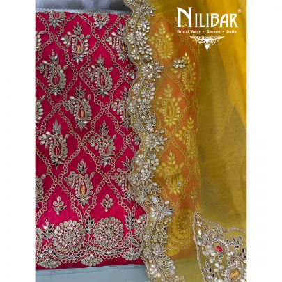 Hot Pink with Contrast Yellow Crepe Unstitched Suit