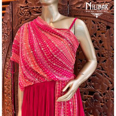 Rani Pink Chinon Bandhani Print Dress