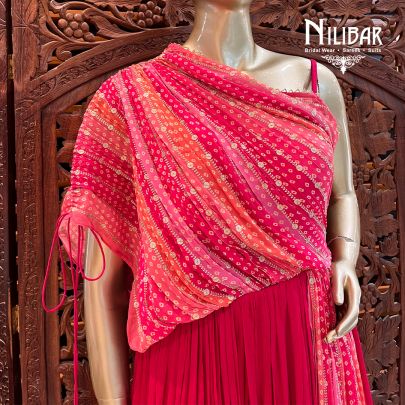 Rani Pink Chinon Bandhani Print Dress