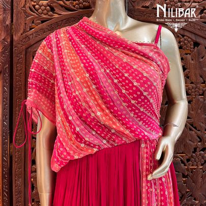Rani Pink Chinon Bandhani Print Dress