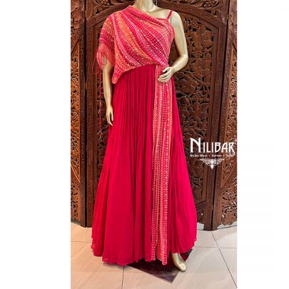 Rani Pink Chinon Bandhani Print Dress