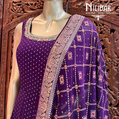 Purple Georgette Bandhani Print Anarkali