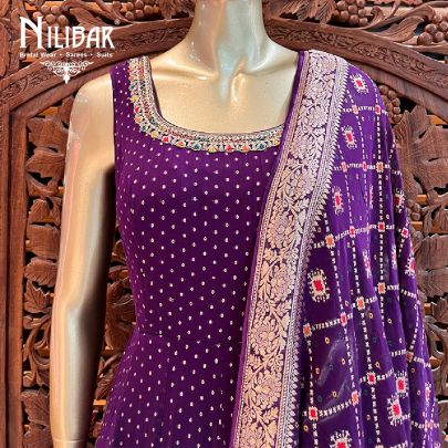 Purple Georgette Bandhani Print Anarkali