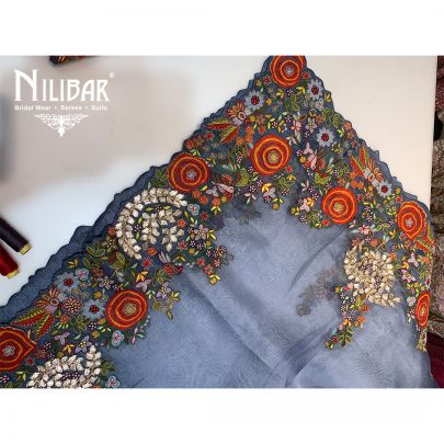 Stone Blue Silk Unstitched suit