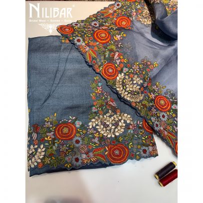 Stone Blue Silk Unstitched suit