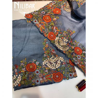 Stone Blue Silk Unstitched suit