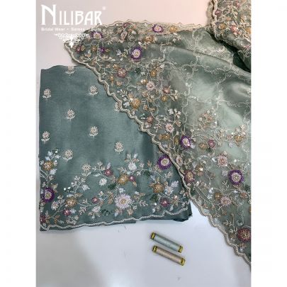 Pistachio Green Silk Unstitched Suit 