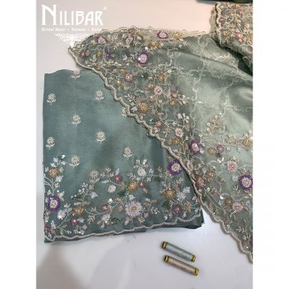 Pistachio Green Silk Unstitched Suit 