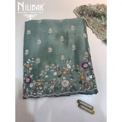 Pistachio Green Silk Unstitched Suit 