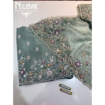 Pistachio Green Silk Unstitched Suit 