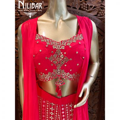 Neon Pink Georgette and Silk Jacket Style Suit