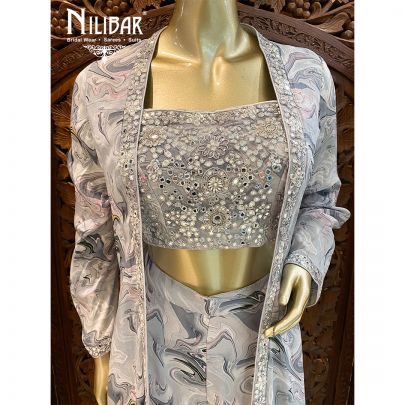 Grey crepe Jacket Style Suit