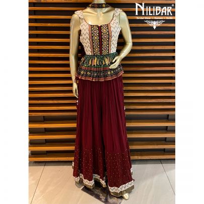 Barn Red Silk Peplum with Plazzos