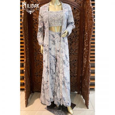 Grey crepe Jacket Style Suit