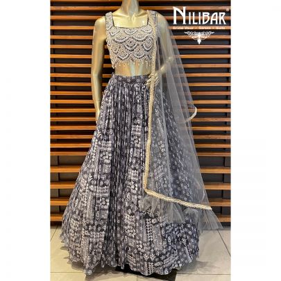Grey Georgette Printed Lehenga