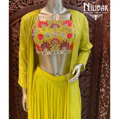 Apple Green Georgette and Silk Jacket Style Suit
