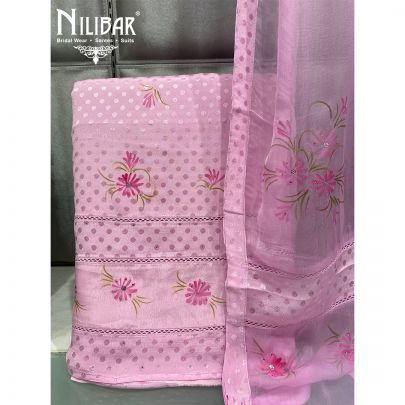 Pink Chinon Unstitched Suit