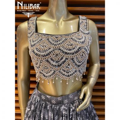 Grey Georgette Printed Lehenga
