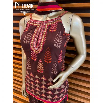 Cinnamon Brown Silk Sharara Suit