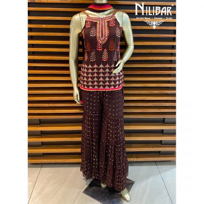 Cinnamon Brown Silk Sharara Suit