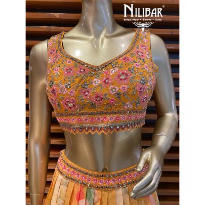 Honey Yellow silk Printed Lehenga