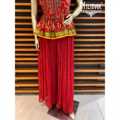 Scarlet Red Silk Palazzo Suit