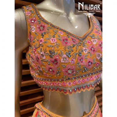 Honey Yellow silk Printed Lehenga