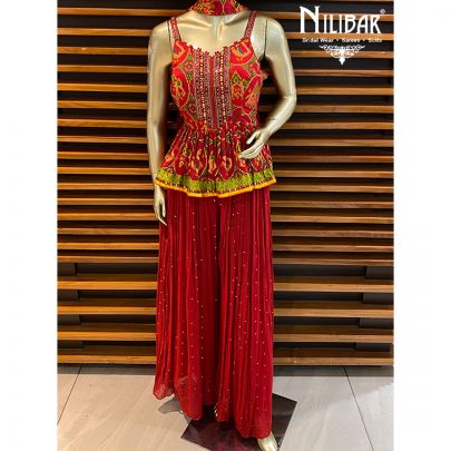 Scarlet Red Silk Palazzo Suit