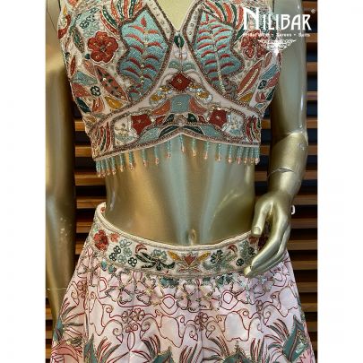 Pastel Pink silk Printed Lehenga
