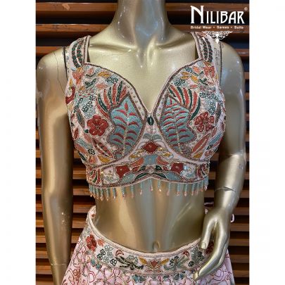 Pastel Pink silk Printed Lehenga