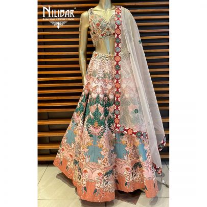 Pastel Pink silk Printed Lehenga