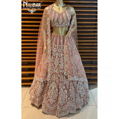 Copper Peach Net Reception Lehenga