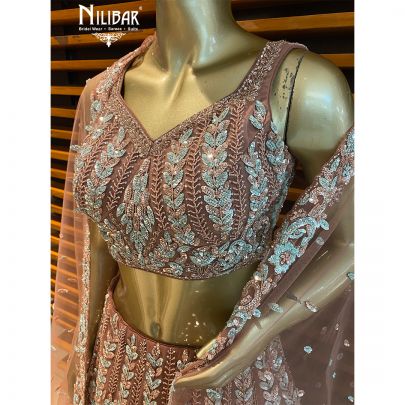 Copper Peach Net Reception Lehenga