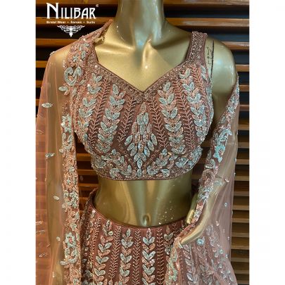 Copper Peach Net Reception Lehenga