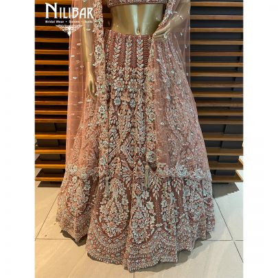 Copper Peach Net Reception Lehenga