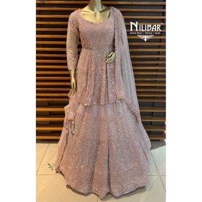 Baby Pink Net Reception Lehenga