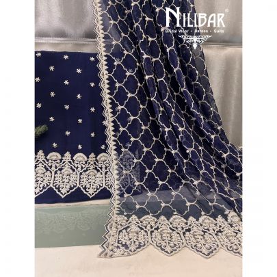 Navy Blue Silk Unstitched Suit