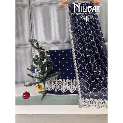 Navy Blue Silk Unstitched Suit