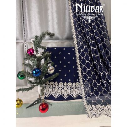 Navy Blue Silk Unstitched Suit