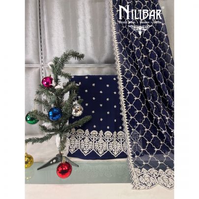 Navy Blue Silk Unstitched Suit