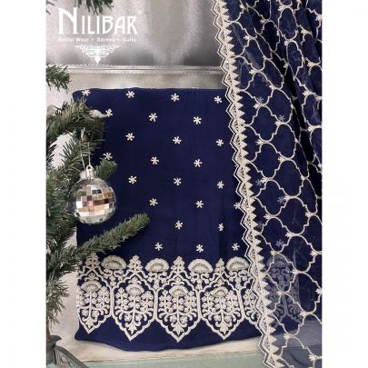 Navy Blue Silk Unstitched Suit