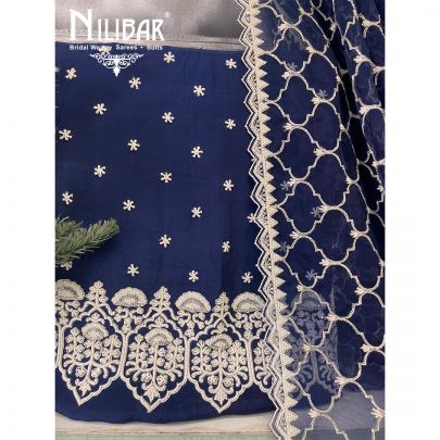 Navy Blue Silk Unstitched Suit