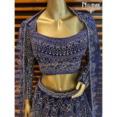 Indigo Blue Net Reception Lehenga